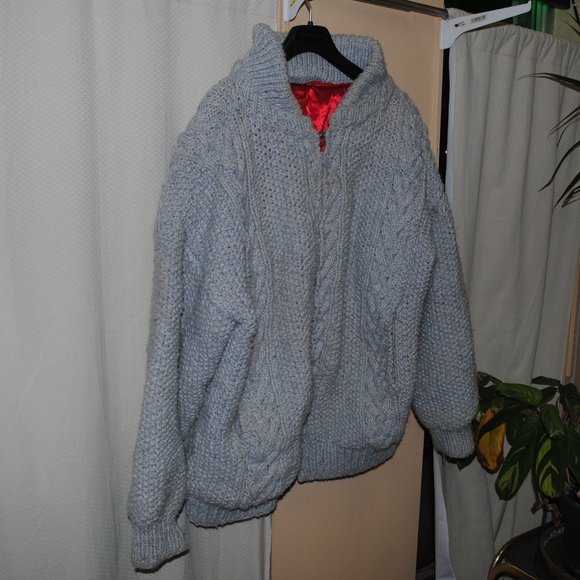 Hand Knit Heavy Thick Wool Jacket Womens Zipper Cable Chunky - Picture 2 of 13